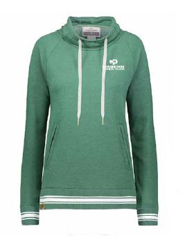 Women's Ivy League Fleece Funnel Neck Sweatshirt, Colour: Dark Green Heather/White, Size: Small