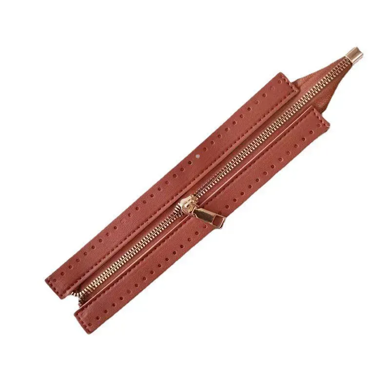 Brown Leather Zipper-24 CM