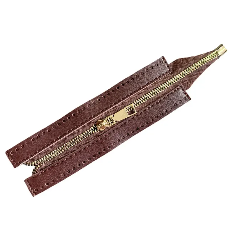 Brown Leather Zipper- 18 CM
