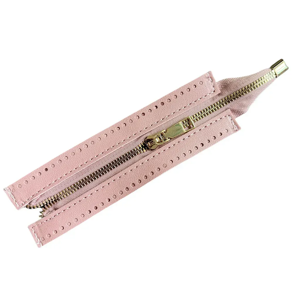 Pink Leather Zipper- 18 CM