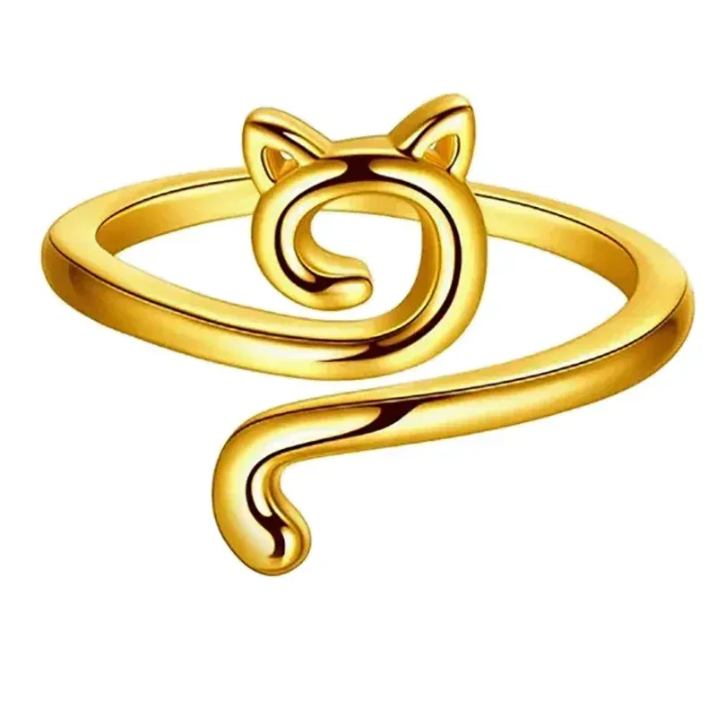 Knitting Ring - Gold Cat