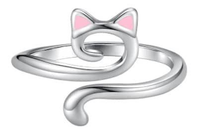 Knitting Ring - Silver Pink Cat