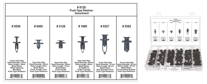 Assortment Retainer, Push Type, G.M., Ford, Chrysler, Honda & Toyota