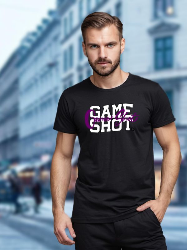 Double in T-Shirt, weiß-lila