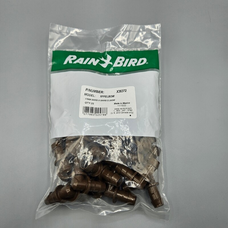 Bag of 25 - Barbed Elbow 17mm x 17mm for Rain Bird XF Dripline Bag of 25 - Barbed Elbow 17mm x 17mm for Rain Bird XF Dripline