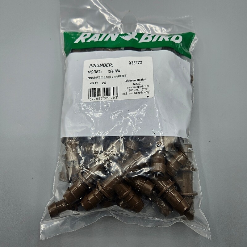 Bag of 25 - Barbed Tee 17mm x 17mm x 17mm for Rain Bird XF Dripline