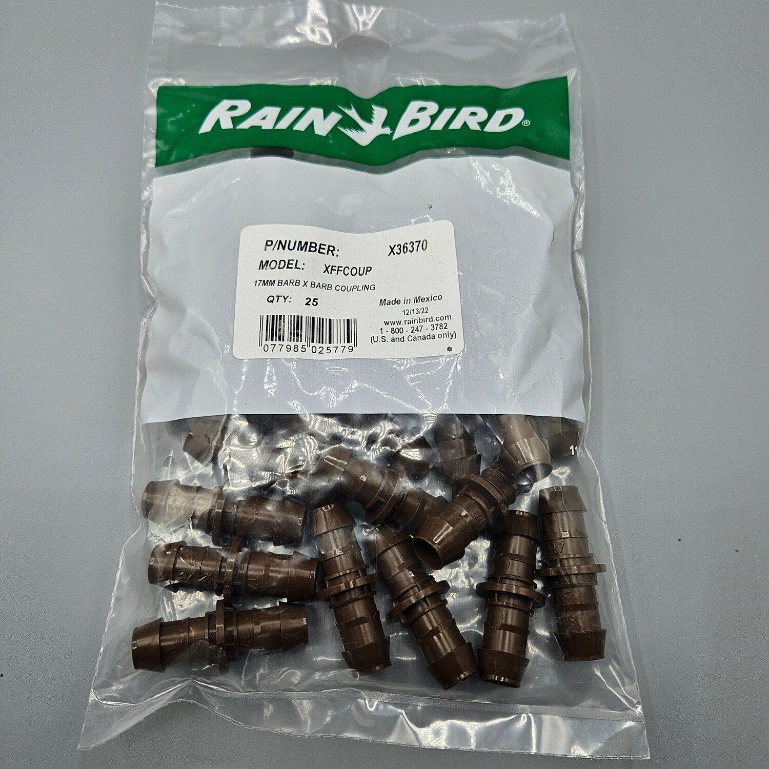 Bag of 25 - Barbed Pipe Coupler 17mm for Rain Bird XF Dripline