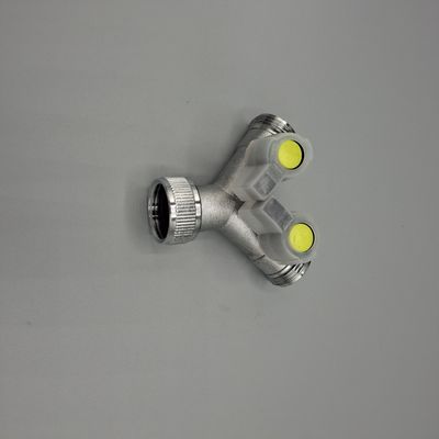 Brass 2-way Y manifold with 3/4" female tap connector & valved 3/4" male BSP outlets