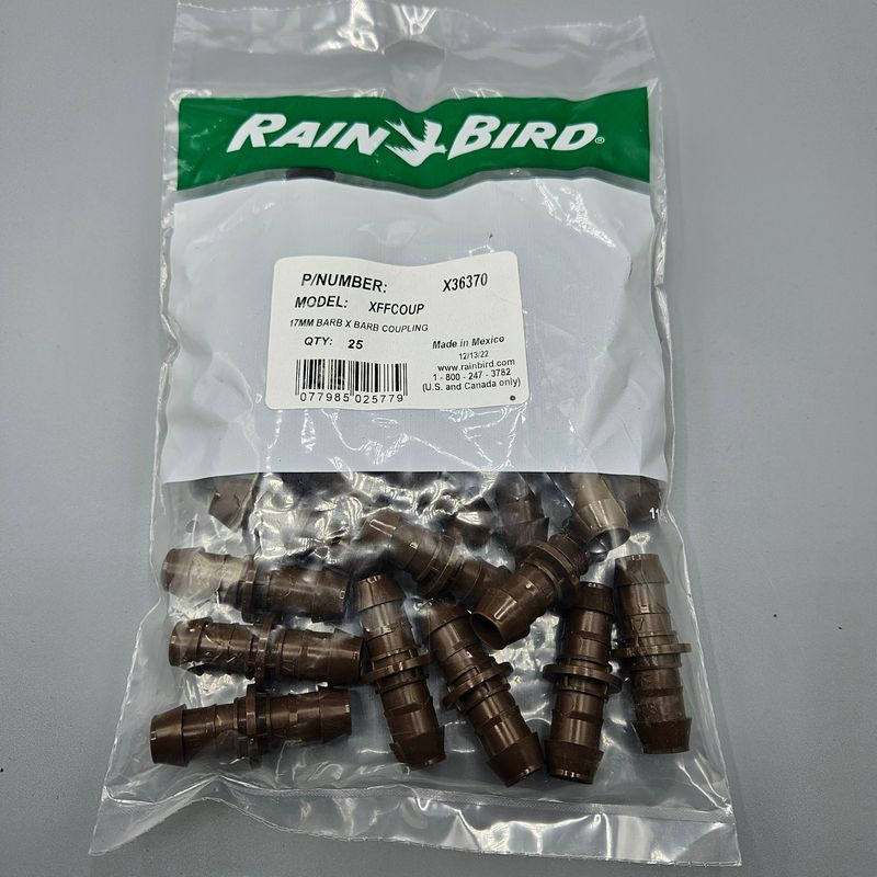 Bag of 25 - Barbed Pipe Coupler 17mm for Rain Bird XF Dripline Bag of 25 - Barbed Pipe Coupler 17mm for Rain Bird XF Dripline
