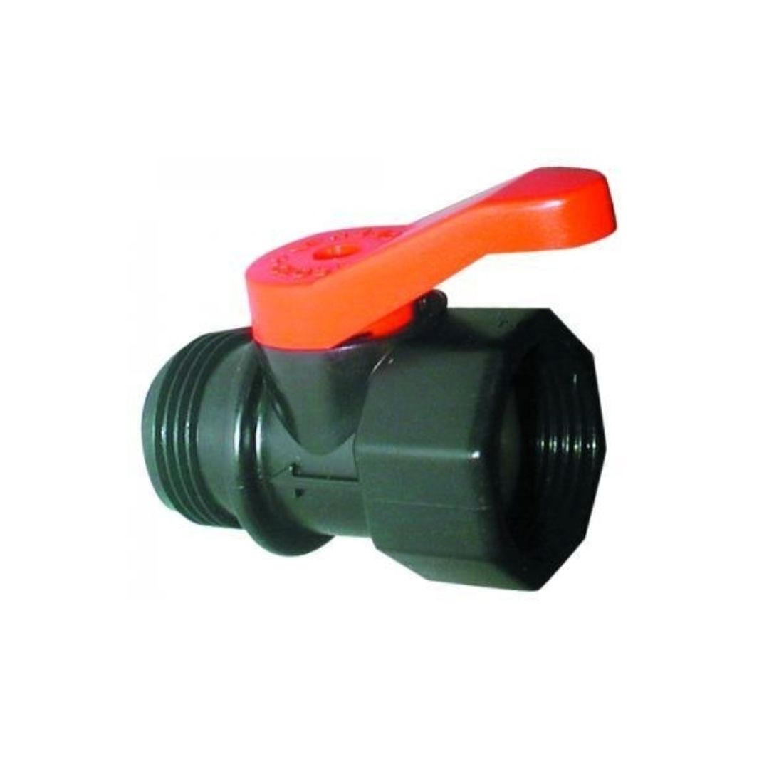 ¾" BSPF Plastic Ball Valve for manual filter flushing. ¾" BSPM outlet. 10 bar ra
