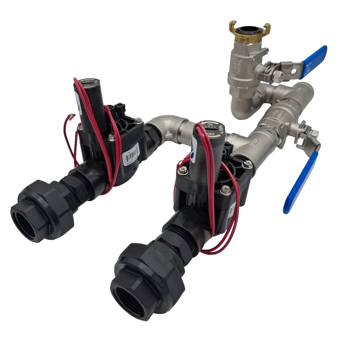 1" Stainless Steel Dual Valve with 1" Hand Point inc Hunter PGV Solenoid Valves