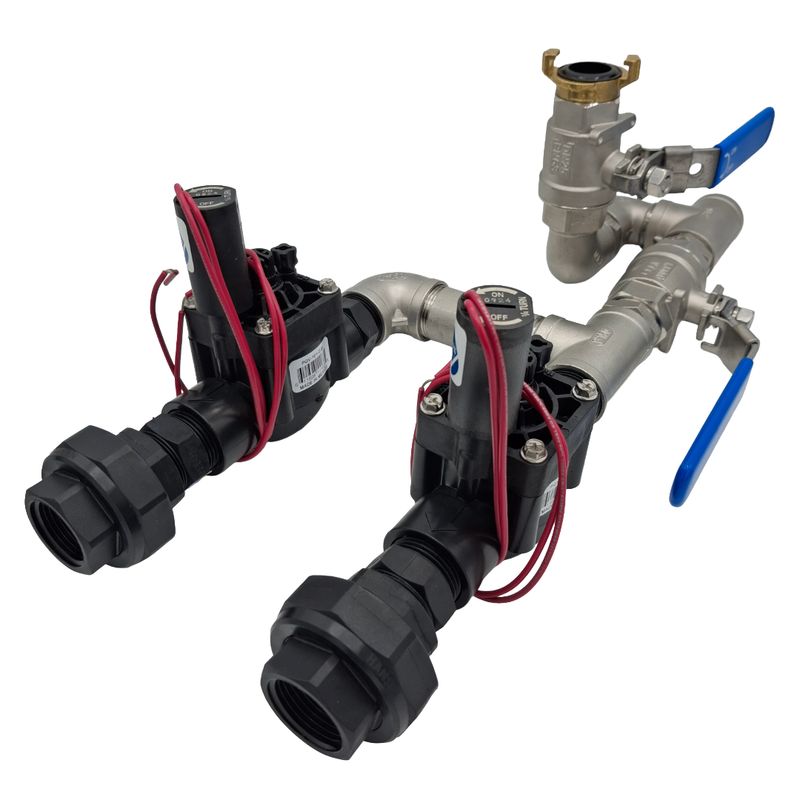 1" Stainless Steel Dual Valve with 1" Hand Point inc Hunter PGV Solenoid Valves