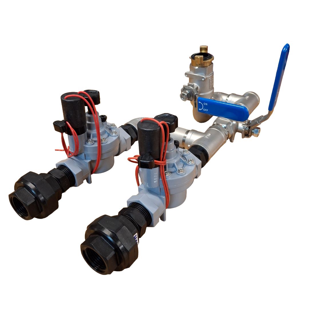 1" Stainless Steel Dual Valve with 1" Hand Point inc Irritrol 2500 Solenoid Valves