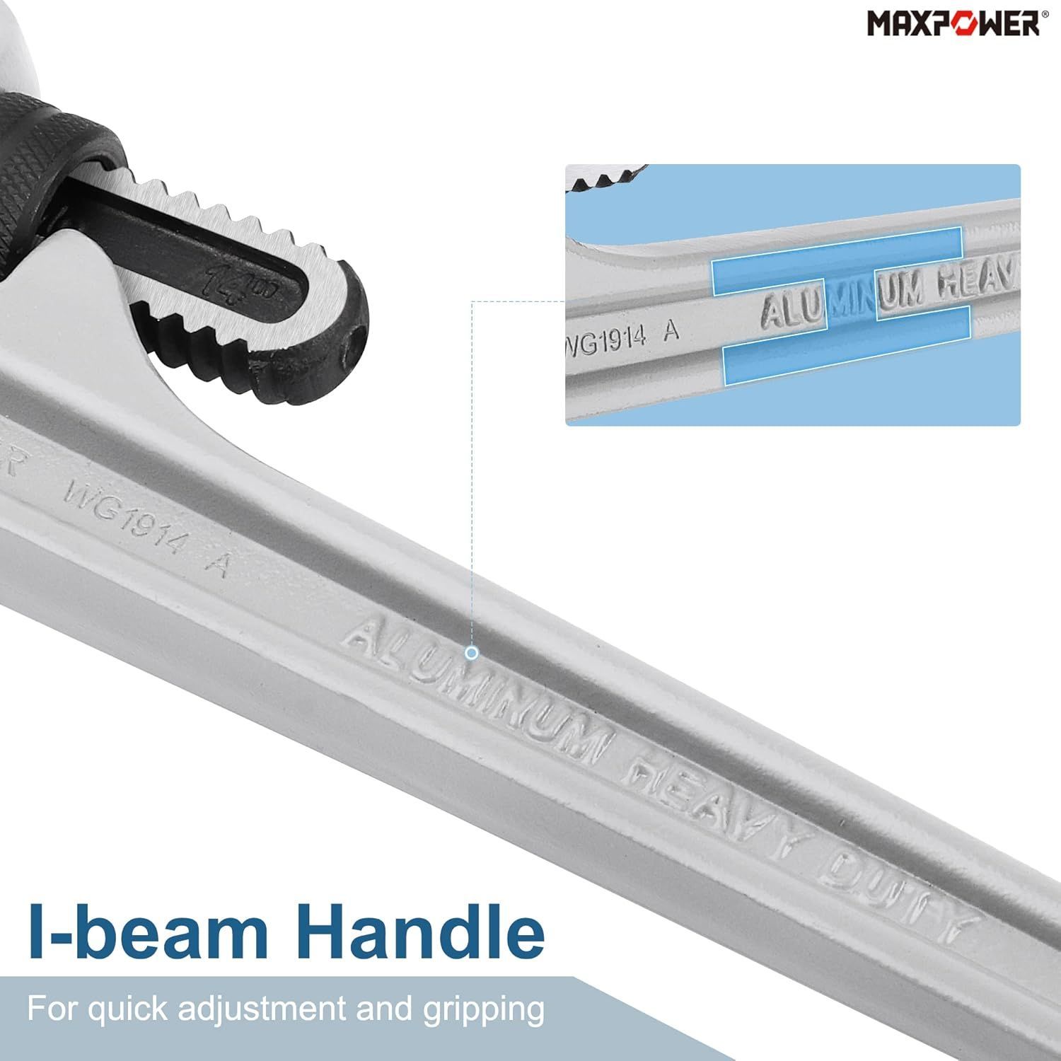 MAXPOWER 24-Inch Offset Pipe Wrench – Aluminum, 40% Lighter, Clamping Capacity 70mm, Serrated Cr-Mo Jaw, For Plumbing & Tight Spaces
