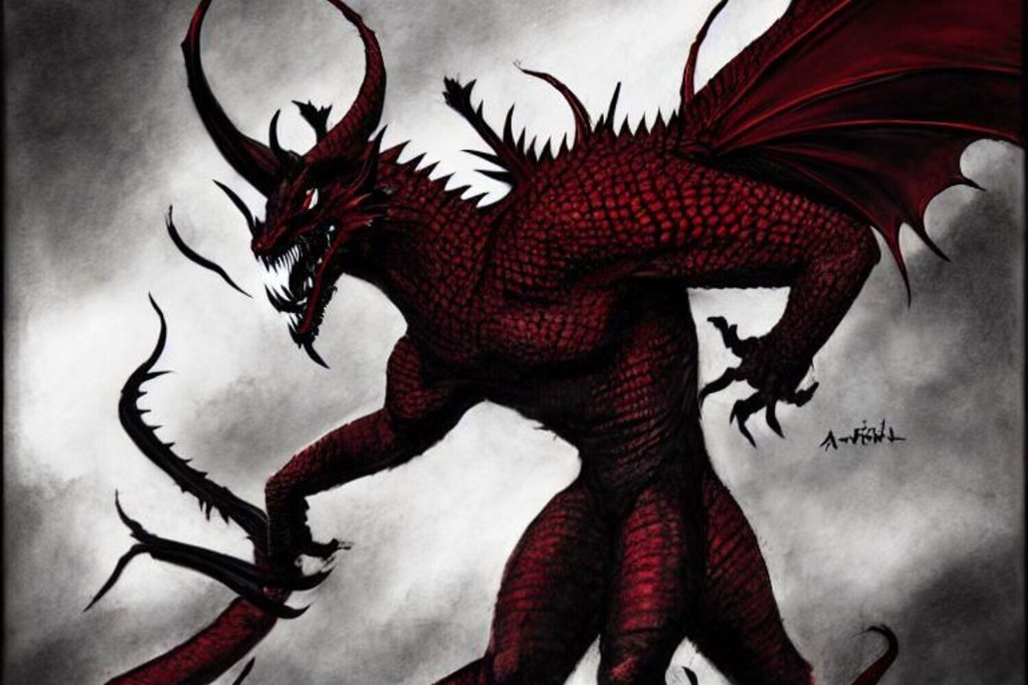 Demonic Red Dragon Sketch