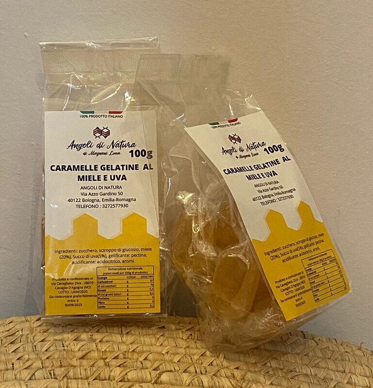 Gelatine gusto MIELE E UVA, sacchetto da 100 g