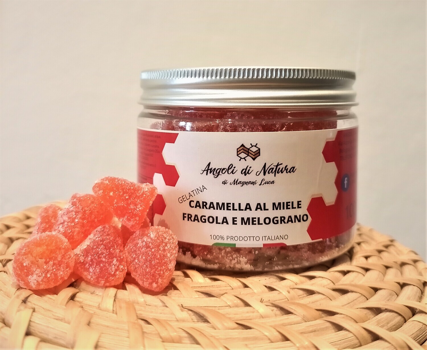 Gelatine MINI gusto FRAGOLA E MELOGRANO, barattolo da 100 g