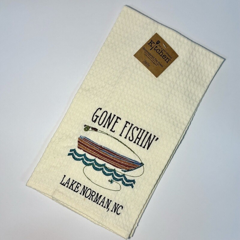 Waffle Towel, Gone Fishing - LAKE NORMAN, NC