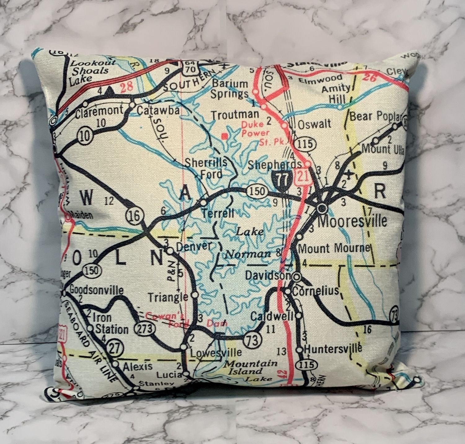 Pillow with Insert &amp; Map of Lake Norman