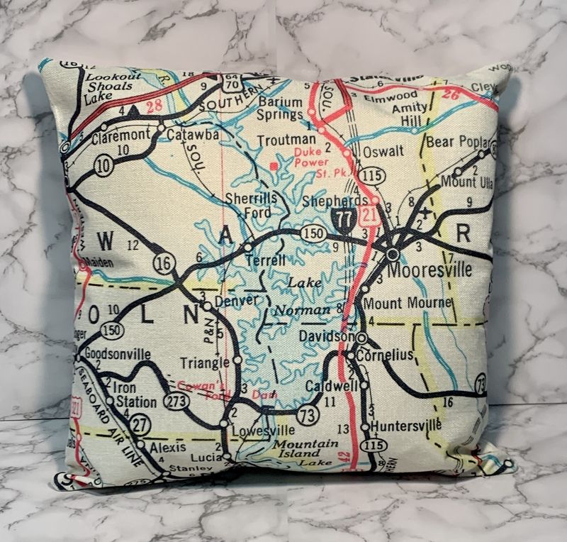 Pillow with Insert &amp; Map of Lake Norman