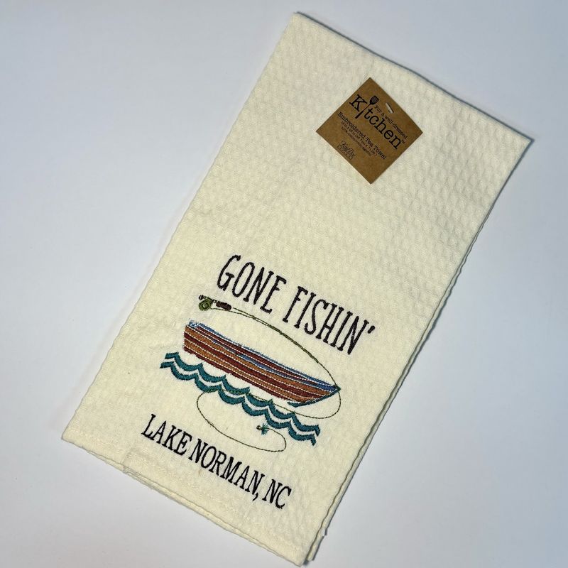 Waffle Towel, Gone Fishing - LAKE NORMAN, NC