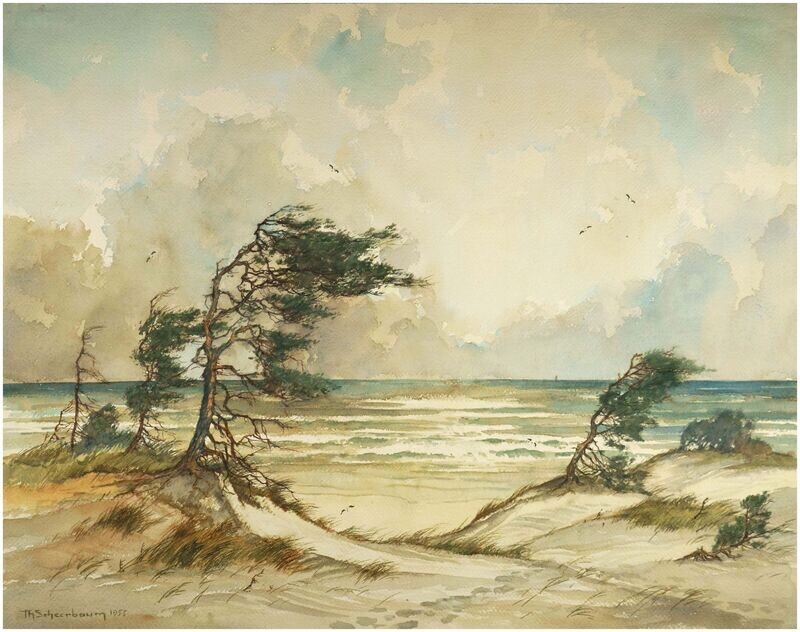 Scheerbaum, Theodor (1897 Reichenbach), Windflüchter an der Ostsee, 1955