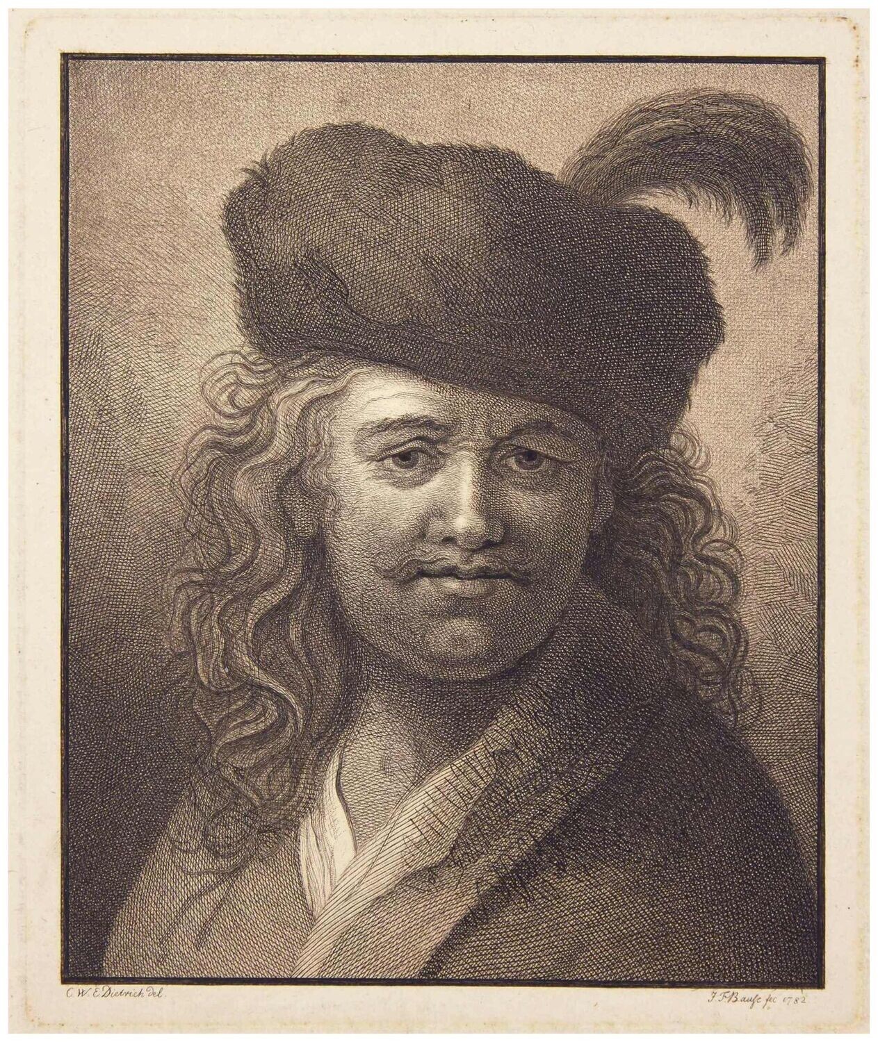 Bause, Johann Friedrich (1738-1814), Brustbild eines Mannes mit Knebelbart und Mütze, 1782