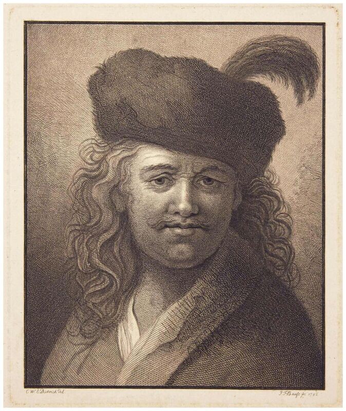 Bause, Johann Friedrich (1738-1814), Brustbild eines Mannes mit Knebelbart und Mütze, 1782