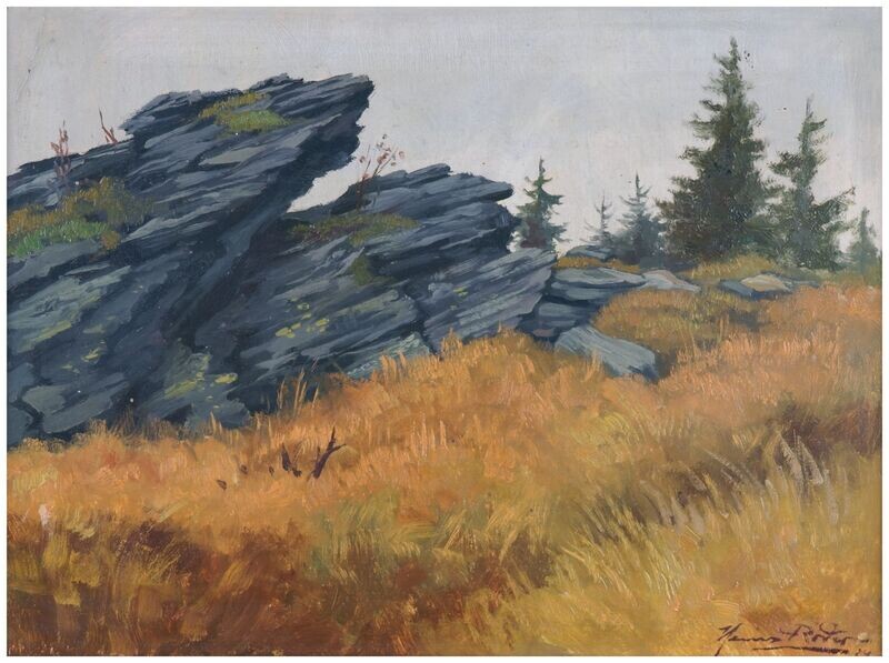 Roder, Heinz (1895-1965), Mittelgebirgslandschaft mit Felsen, 1934