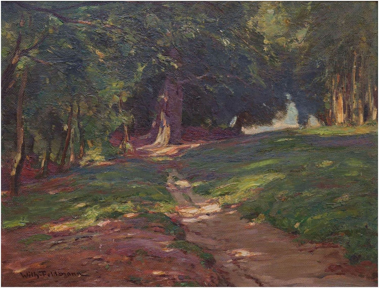 Feldmann, Wilhelm (1859-1932), Forest landscape bathed in sunlight, c. 1900