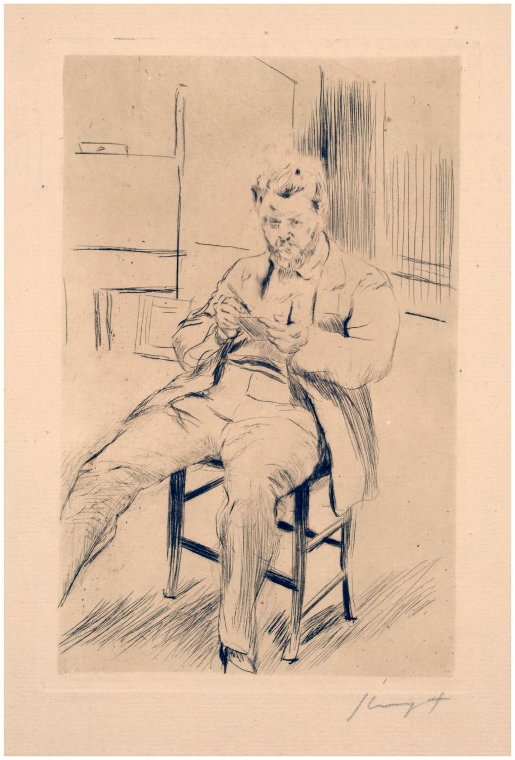 Slevogt, Max (1868-1932), Self-portrait, etching in the studio, 1911