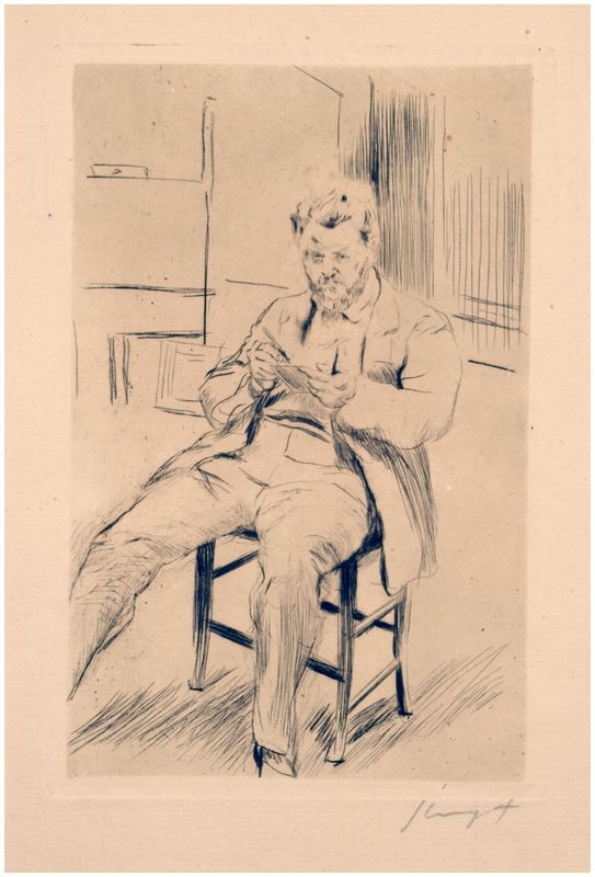 Slevogt, Max (1868-1932), Self-portrait, etching in the studio, 1911