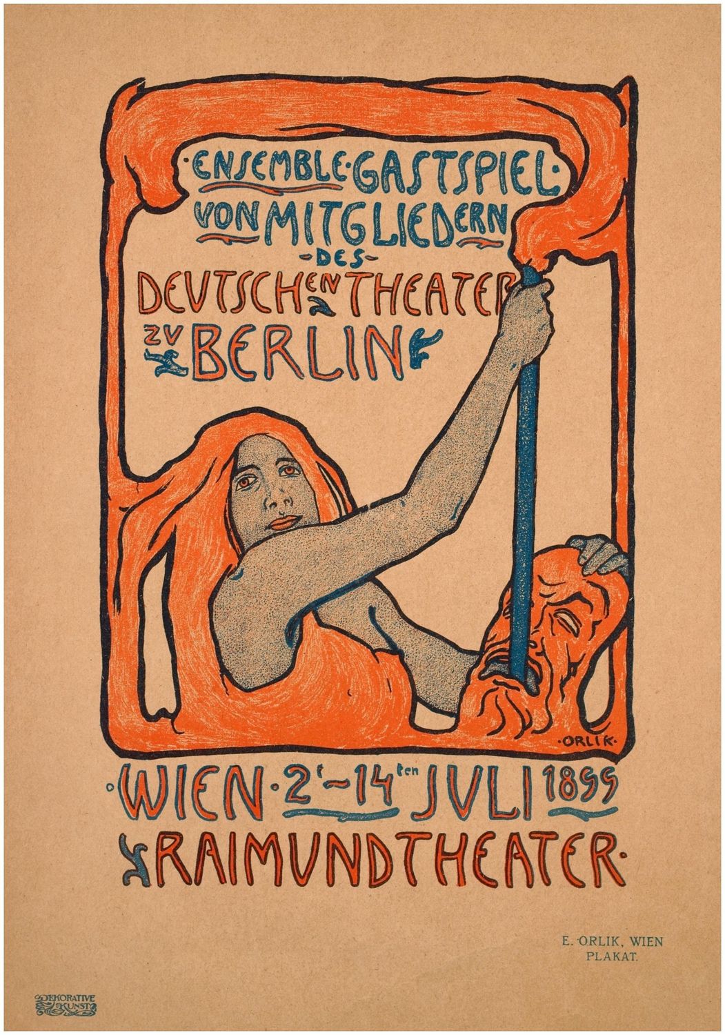 Orlik, Emil (1870-1932), Performance by members of the Deutsches Theater zu Berlin, 1899