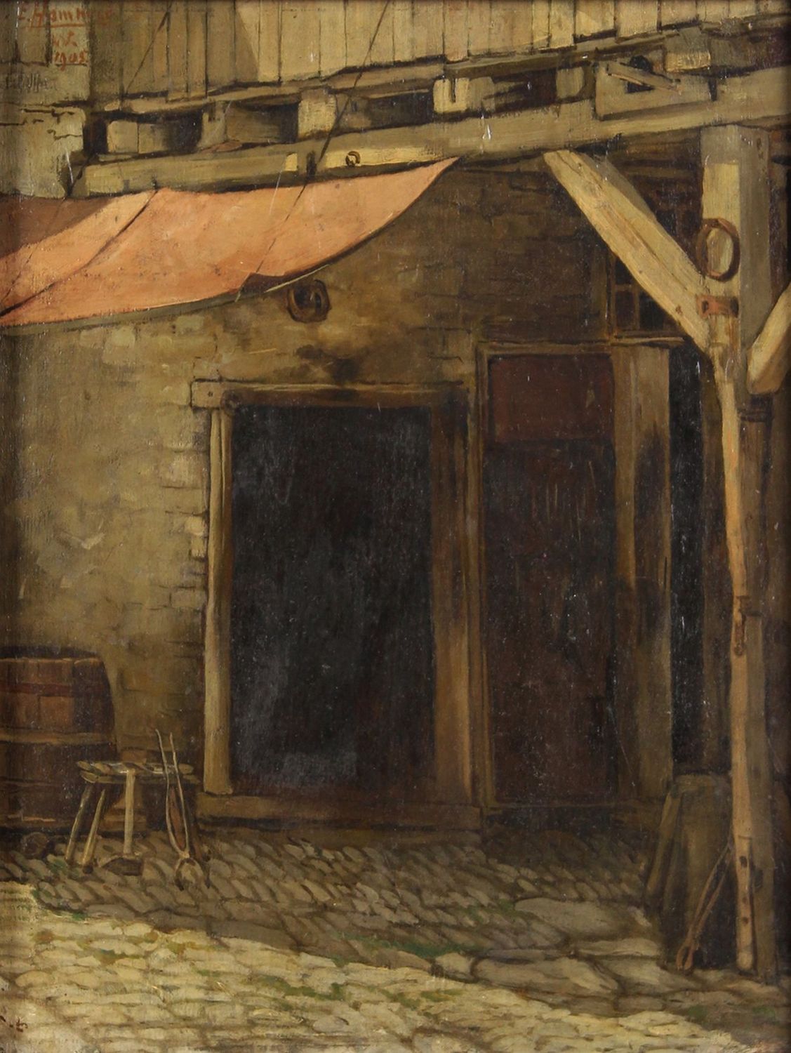 Hammer, Erich (1853-1910), Vor der Schmiede, 1905