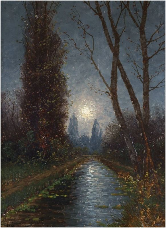 Jungblut, Johann (1860-1912), Flusslandschaft mit Vollmond, um 1900