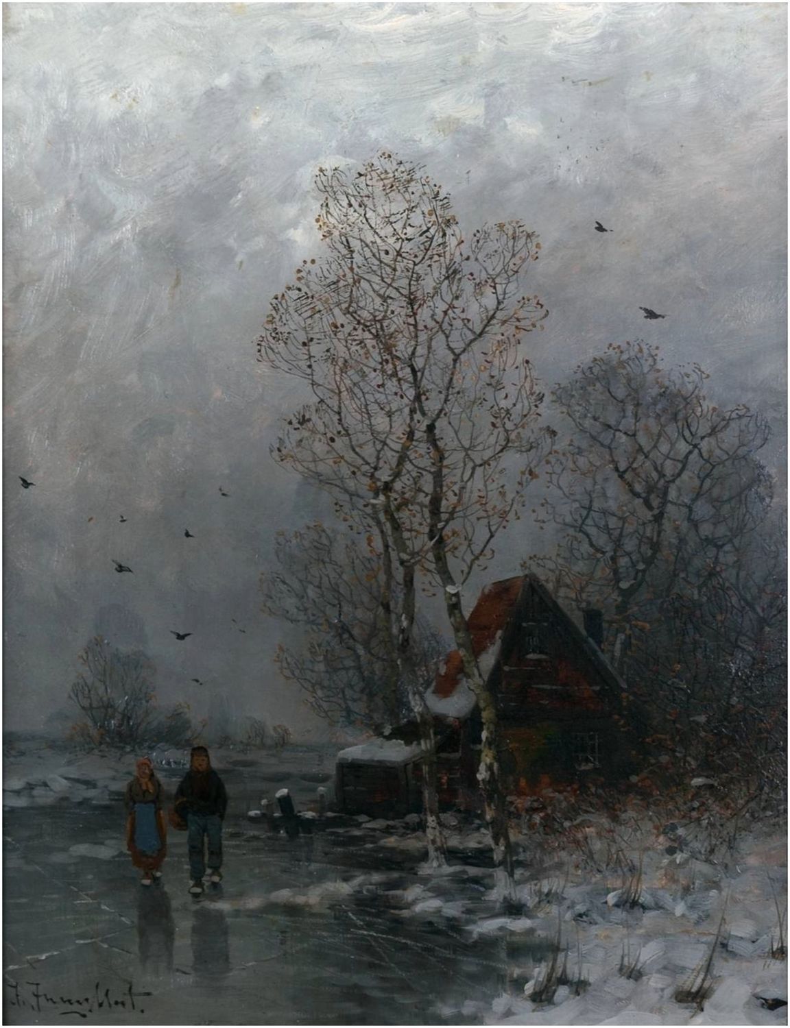 Jungblut, Johann (1860-1912), Winterlandschaft mit zugefrorenem Fluss, um 1900