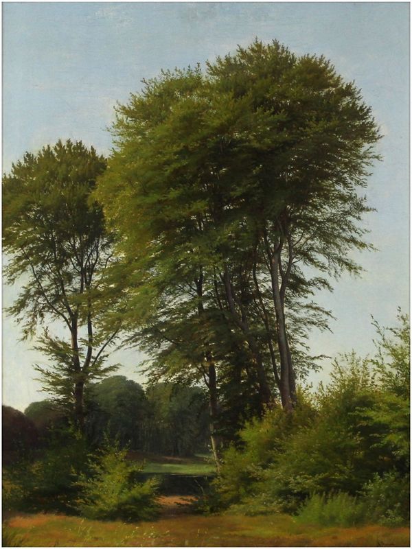 Juuel, Andreas Thomas  (1816-1868), Sommerlandschaft mit hohen Laubbäumen an einem See