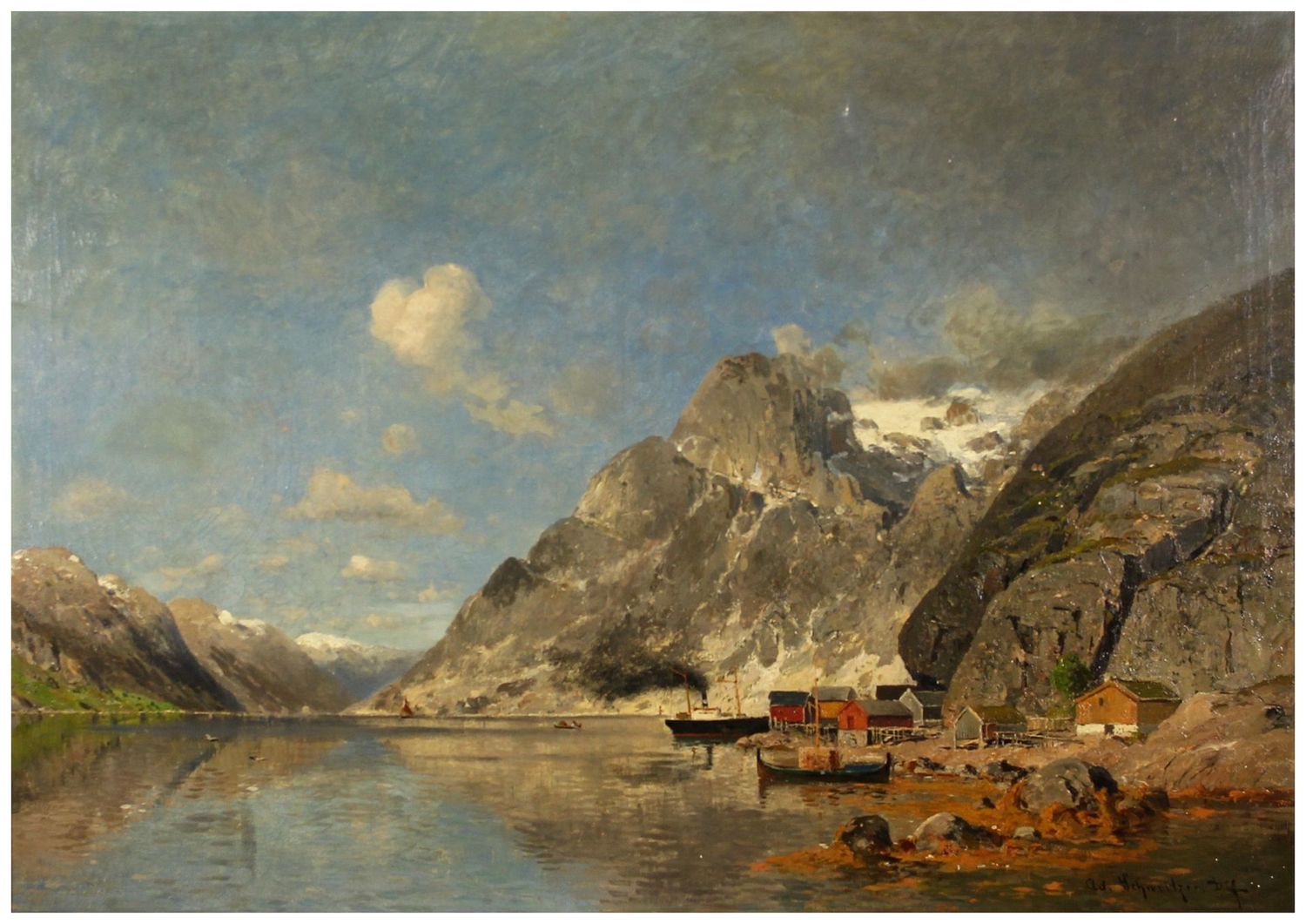 Schweitzer, Adolf Gustav (1847-1914), Norwegische Fjordlandschaft mit Fischerdorf