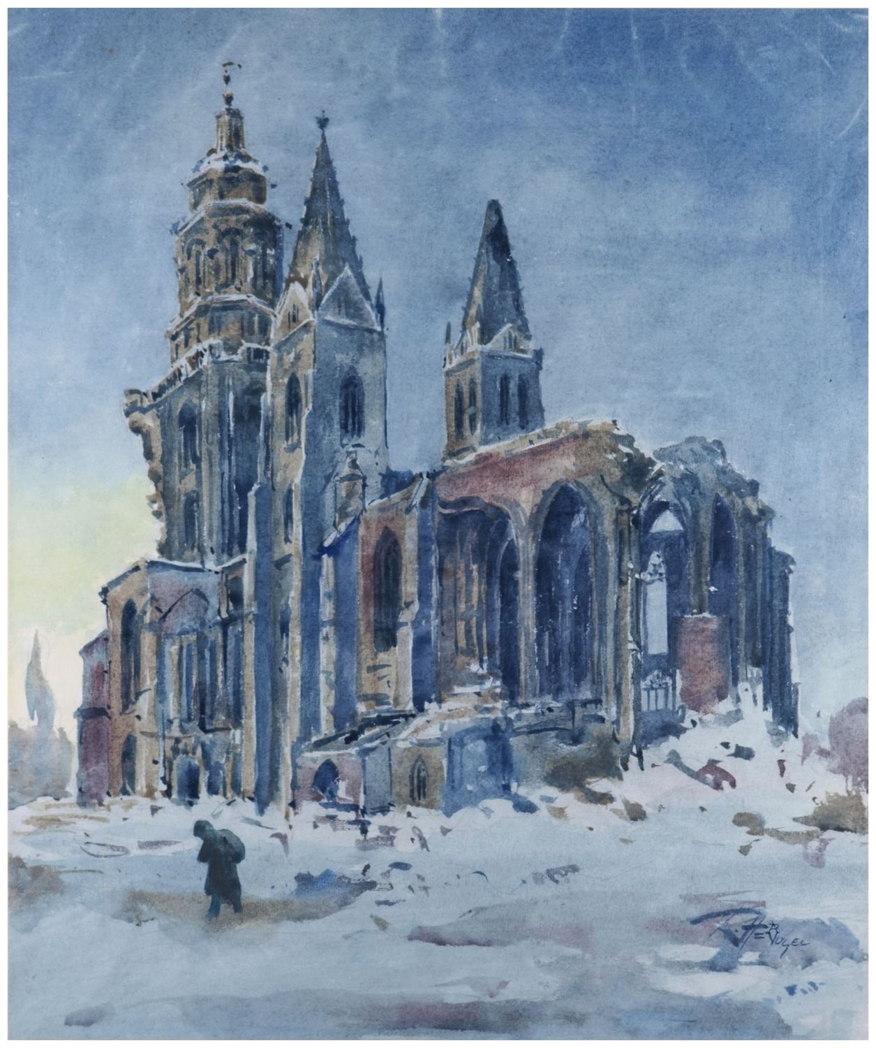 Herda-Vogel, Richard (1900-1965), Die Kilianskirche in Heilbronn als Kriegsruine im Winter, um 1945