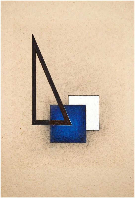 Ortner, Rudolf (1912-1997), Blau-weiß Quadrat mit Dreieck, 1993