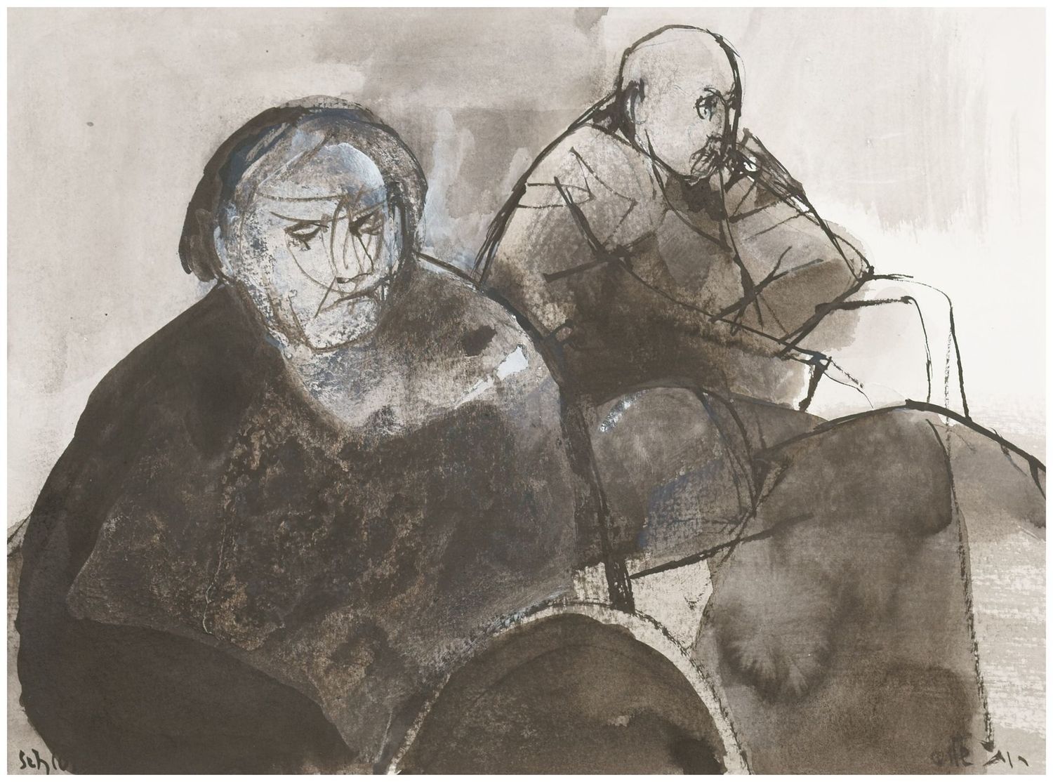 Schloss, Ruth (1922-2013), Two sitting old people, c. 1990
