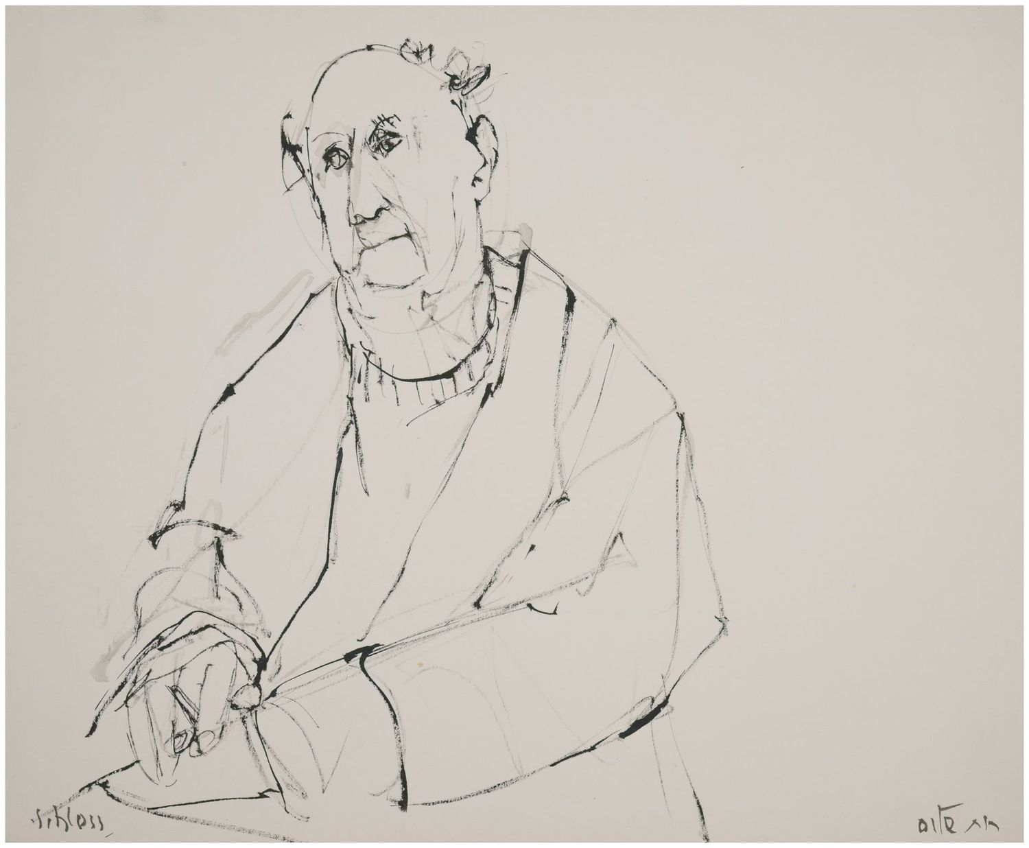 Schloss, Ruth (1922-2013), Contemplating old man, c. 1990