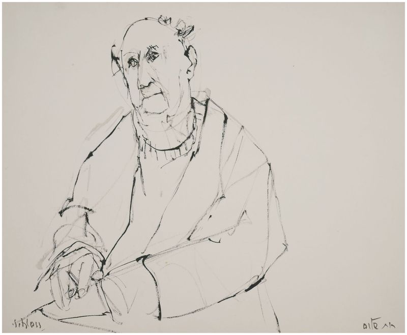 Schloss, Ruth (1922-2013), Contemplating old man, c. 1990