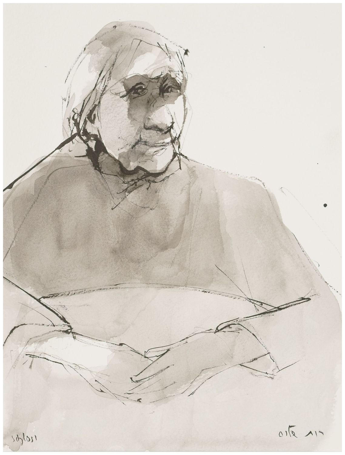 Schloss, Ruth (1922-2013), Alte Frau am Tisch, um 1990