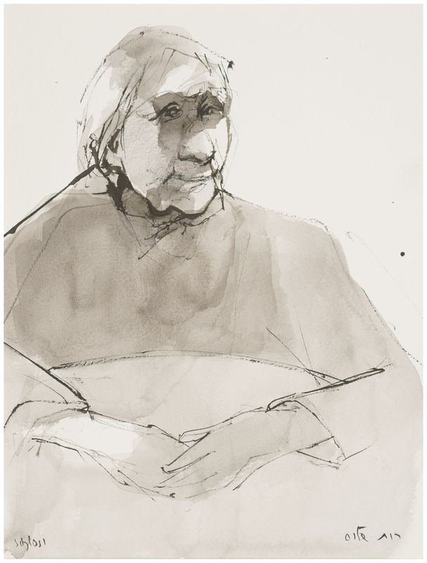 Schloss, Ruth (1922-2013), Old Woman at the Table, c. 1990