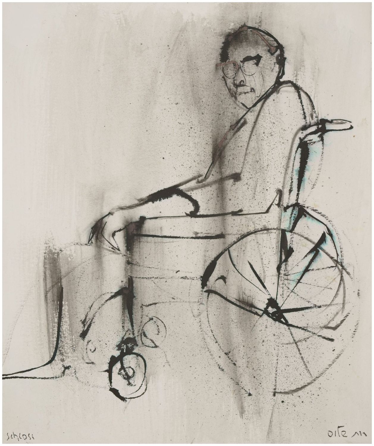 Schloss, Ruth (1922-2013), Man in a wheelchair, c. 1990