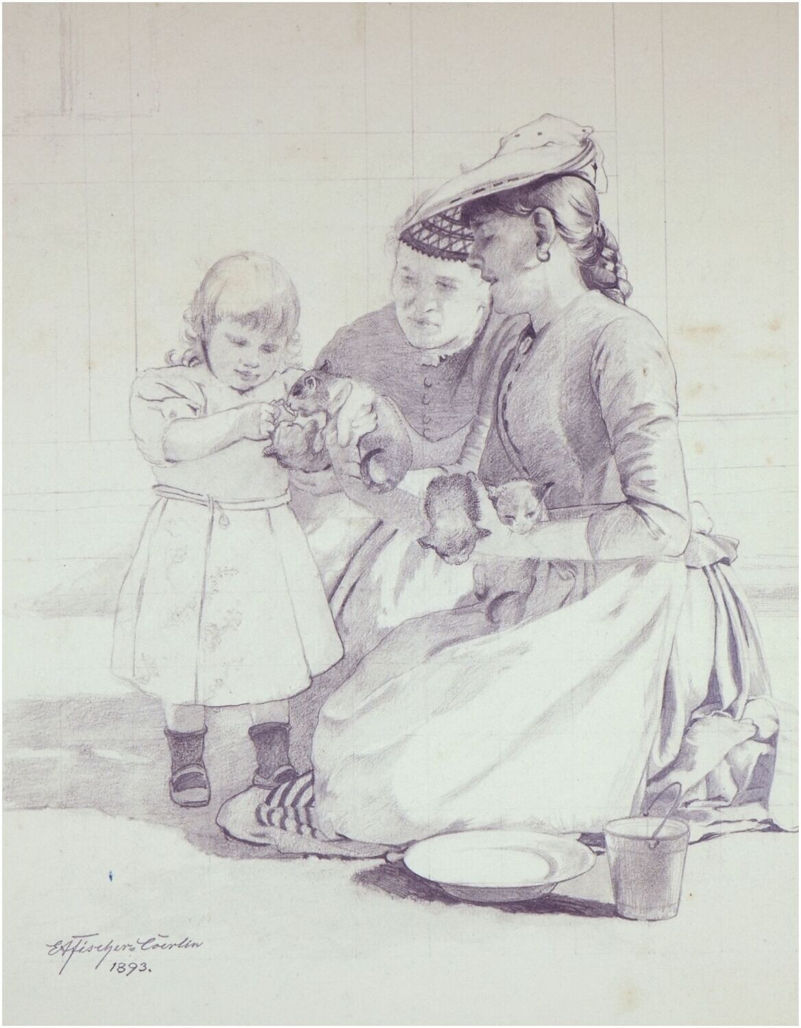 Fischer-Cörlin, Ernst Albert (1853-1932). Fütterung der Kätzchen, 1893