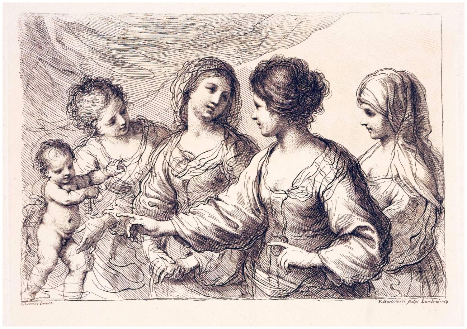 Bartolozzi, Francesco (1728-1815), Mythologische Szene mit vier jungen Frauen und dem Amorknaben, 1764