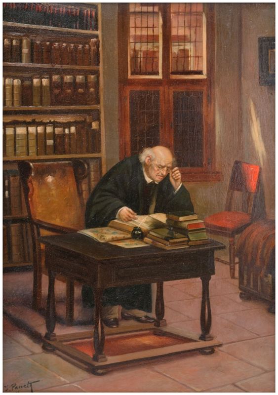 Judavics-Paneth, Lasarre (1870 - nach 1912), Gelehrter in seiner Studierstube, 1902 Judavics-Paneth, Lasarre (1870 - nach 1912), Gelehrter in seiner Studierstube, 1902