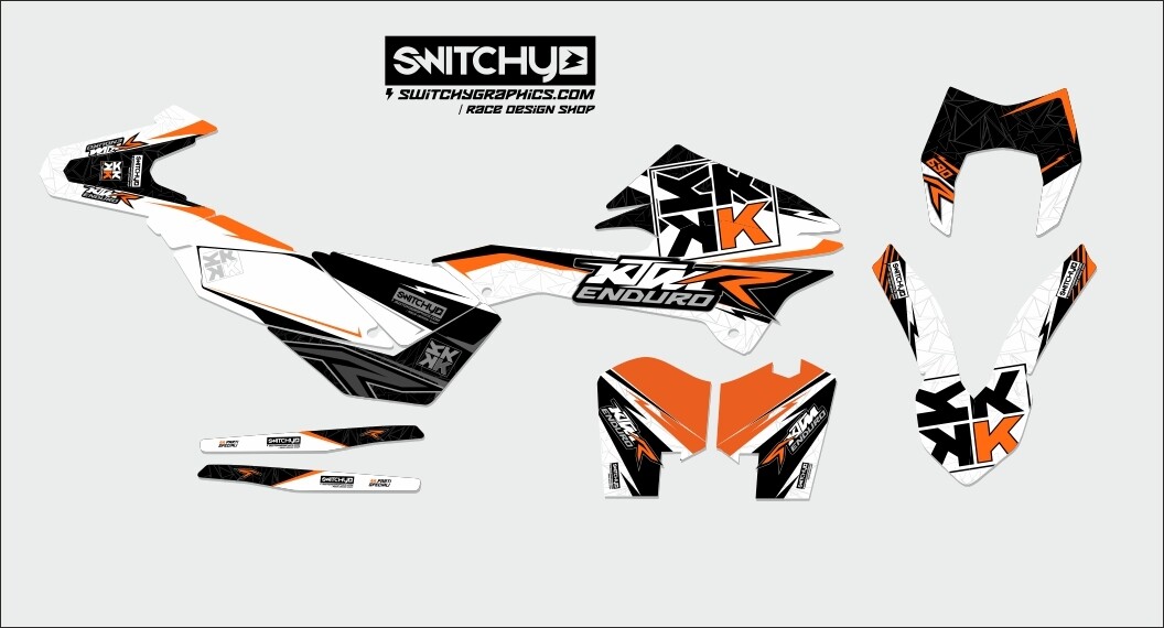 GRAPHIC KIT FOR KTM 690 ENDURO 2012/2018 GRAPHIC KIT FOR KTM 690 ENDURO 2012/2018, Model: KTM 690 2012/2018 "PRISM WHITE REPLICA", Finishing: GLOSSY